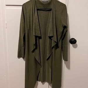 Olive green suede waterfall cardigan